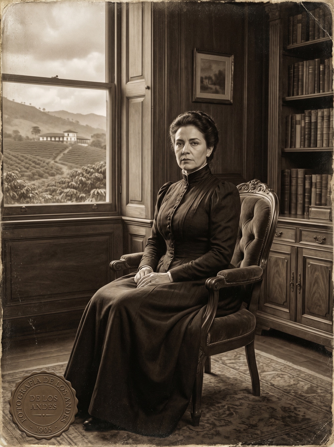 Retrato de época de Amalia Madriñán de Márquez, empresaria cafetera